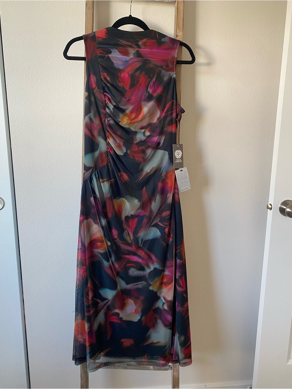 Vince Camuto Floral Printed Mesh Shirred Midi Dress NWT - Picture 7 of 16